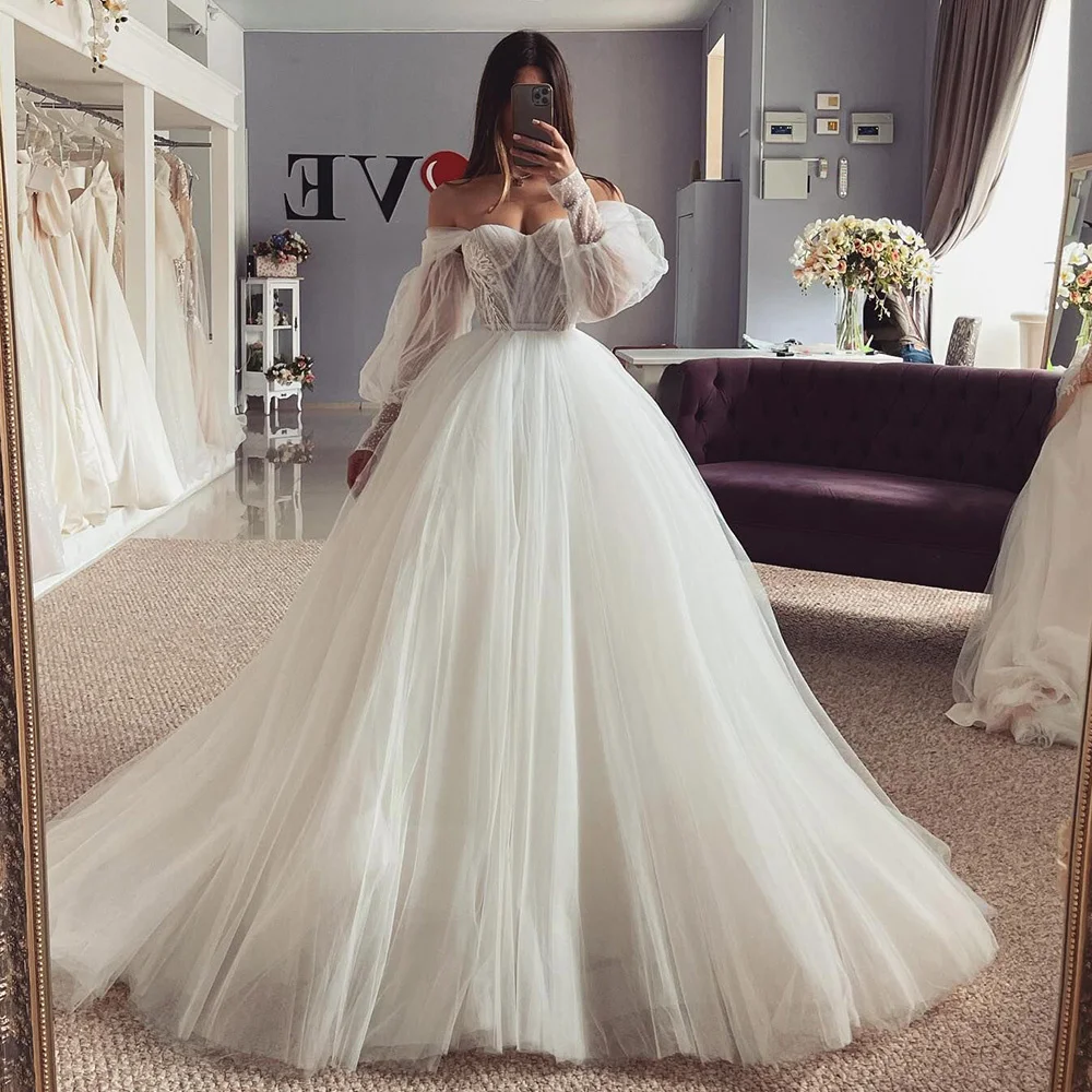 Top Trends: Princess Wedding Dresses 2021 Puff Long Sleeve Bride Dress Ball Gown Lace Vintage Wedding Gowns Corset Back Vestidos De Noiva Shoppable Styles