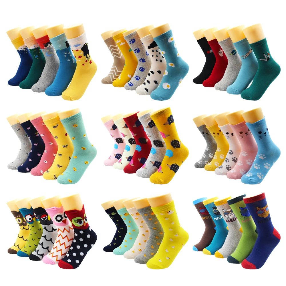 Top Trends: 5 / 10 Pairs Harajuku Hip-Hop Animal Print Cotton Women Socks Fashion Korean Kawaii Cute Cartoon Cat Dog Duck Girl Socks Shoppable Styles