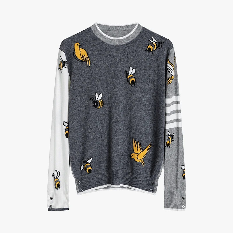 Top Trends: Couple&#039;s Sweater New Round Neck Contrast Color Bird Sealed Jacquard Knitted Top Autumn And Winter Fashionable Casual Pullover Shoppable Styles