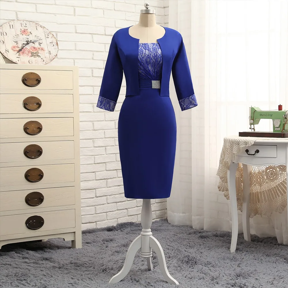 Top Trends: Royal Blue Mother Of The Bride Dresses Sheath Knee Length Lace With Jacket Plus Size Short Groom Mother Dresses For Wedding Shoppable Styles