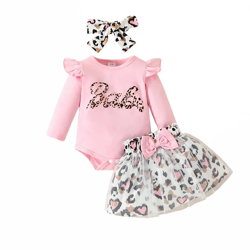 Top Trends: Newborn Baby Clothing Baby Girl Sets Long Sleeve Leopard Print Letters Bodysuit Bow Mesh Dress Infant Girls Outfits 0-18 Months Shoppable Styles