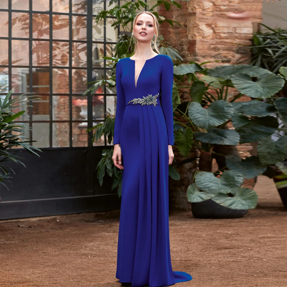 Top Trends: Royal Blue Mother Of The Bride Dresses O Neck Long Sleeves Wedding Party Gowns Applique Ruched Floor-Length 2024 فساتين السهرة Shoppable Styles