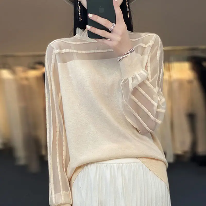 Top Trends: Fashion Loose Spliced Gauze Lace Ruffles Blouse Women&#039;s Clothing 2023 Spring Summer New Casual Pullovers Tops Office Lady Shirt Shoppable Styles