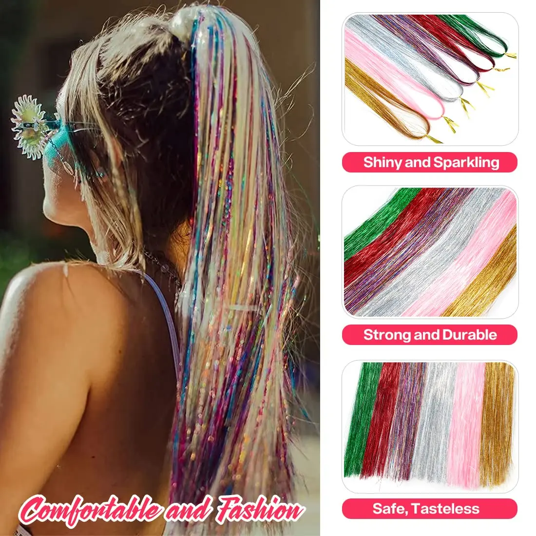 Top Trends: 18 Colors Shiny Threads Glitter Hair Tinsel Kit Glitter String Extensions Hippie Accessories For Women Headdress Shoppable Styles