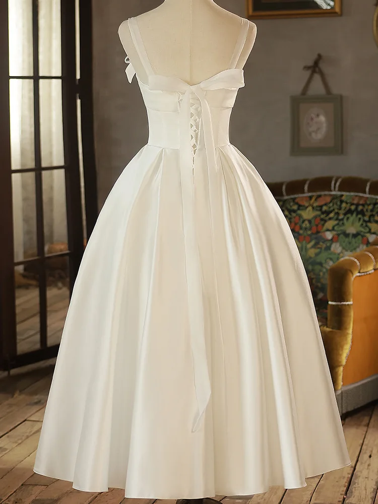 Top Trends: White Satin Wedding Dresses For Bride Elegant Korean Simple Bow Tie Long Prom Evening Party Women Summer Dress Formal Vestidos Shoppable Styles - Image 3