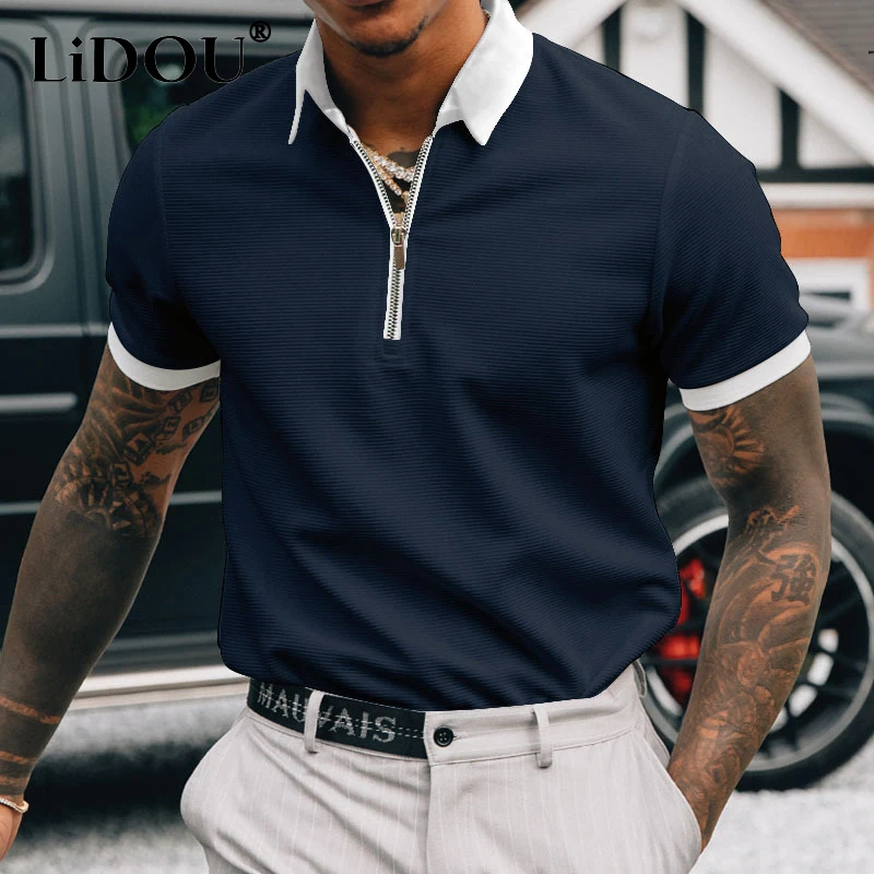 Top Trends: Summer Solid Color Casual Gentmen Polo Shirt Short Sleeve Loose Business T-shirts Man Zipper All Match Top Male Fashion Clothes Shoppable Styles