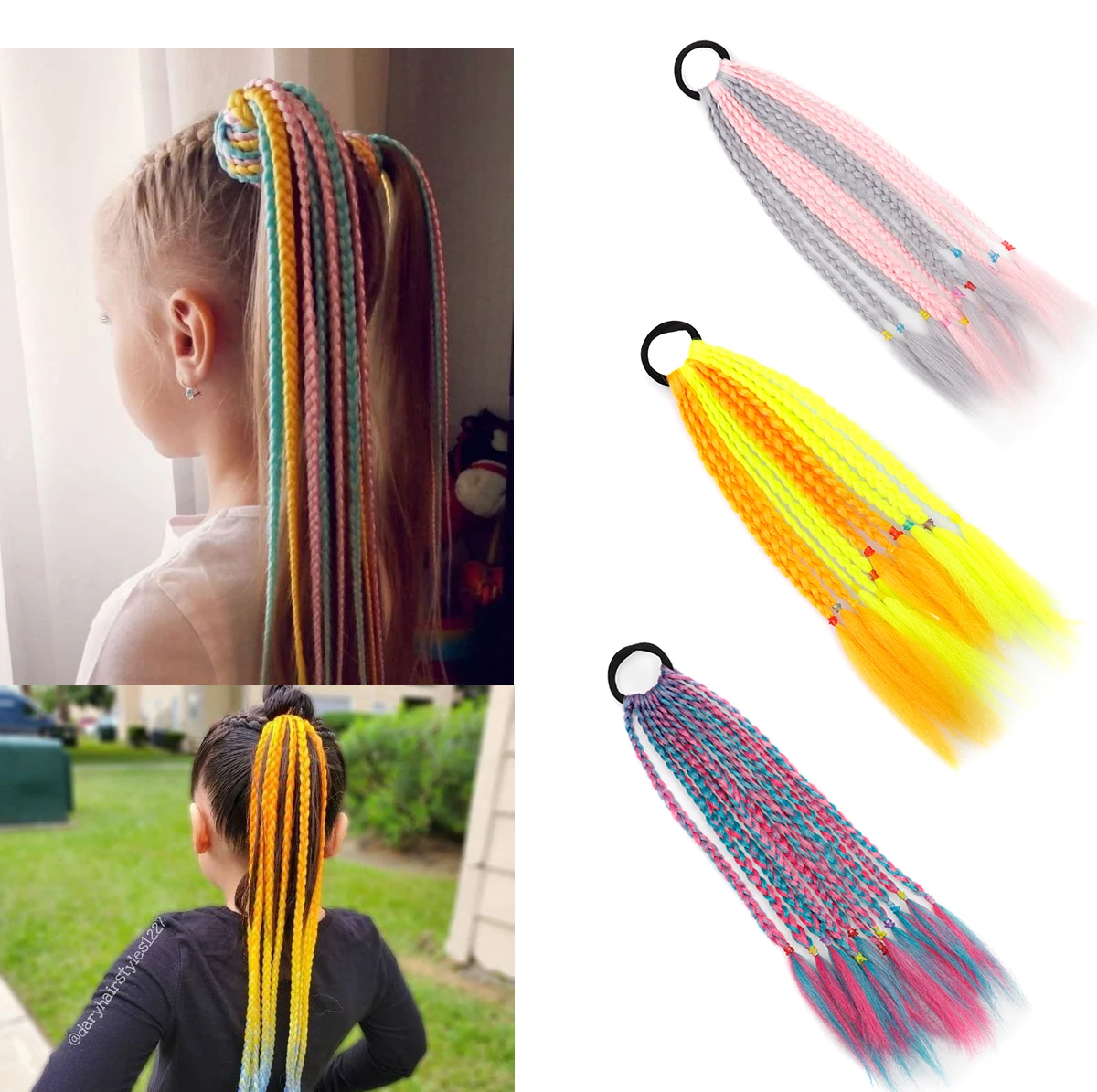 Top Trends: Girls Colorful Braids Ponytail Hair Ornament Headbands Rope Rubber Bands Beauty Hair Bands Headwear Braid Kids Gift Hair Accesso Shoppable Styles