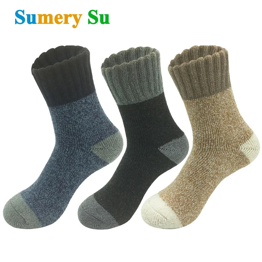 Top Trends: 3 Pairs / Lot Wool Socks Men Vintage Warm Winter Thick Long Cashmere Color Blocking Design Fashion Socks Male Husband Father Gift Shoppable Styles