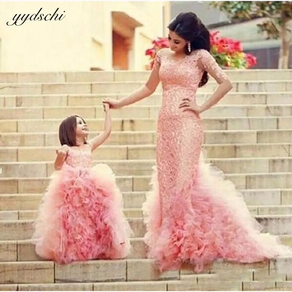 Top Trends: Flower Girls Dresses Pink Tulle Ruffled Mermaid For Weddings Mother And Daughter Prom Gowns Evening Birthday Party Pageant Dress Shoppable Styles