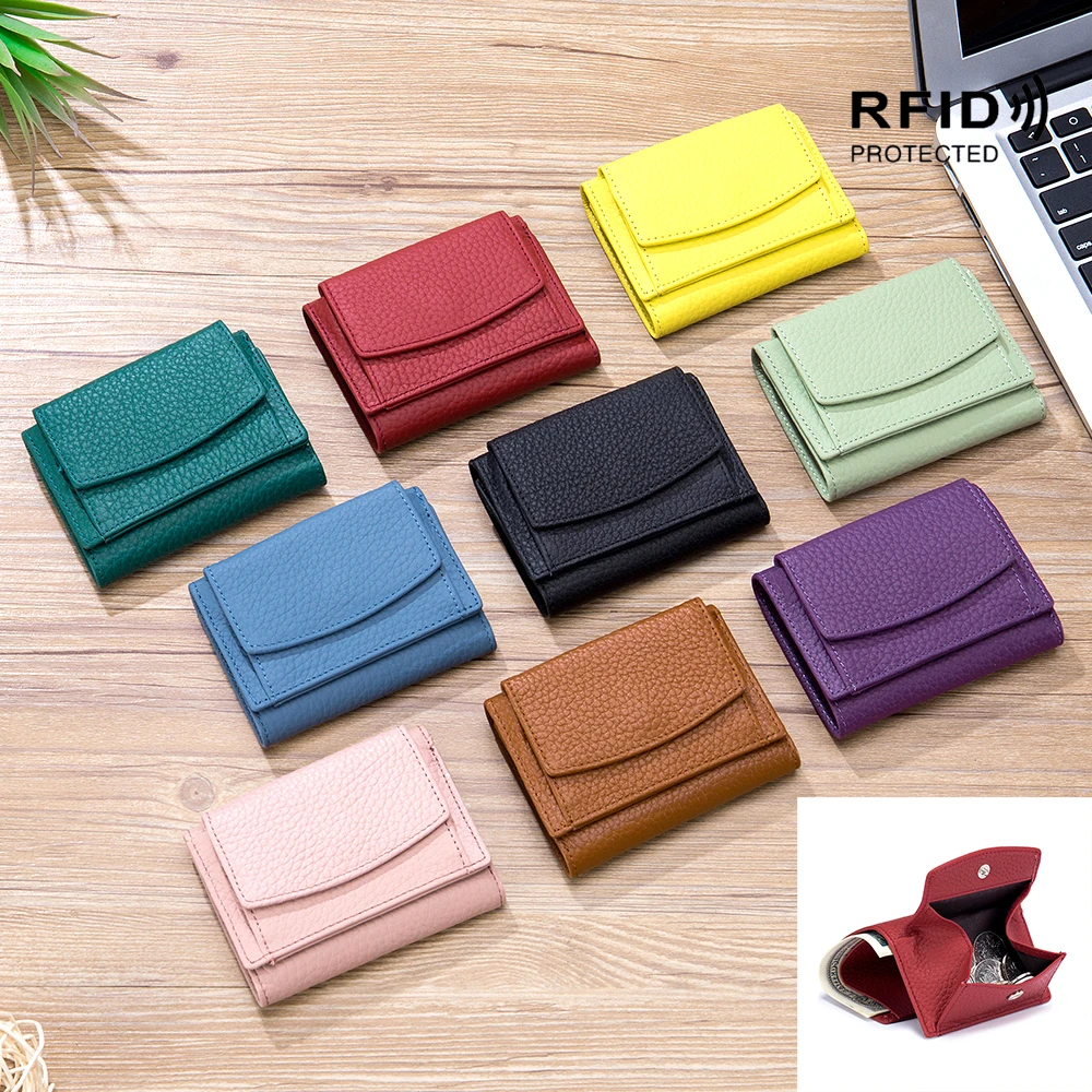 Top Trends: Genuine Leather Purses Small Size Wallets For Women Card Holders With Coin Wallet Slim Money Bag Green Blue Purple Red Pink Grey Shoppable Styles