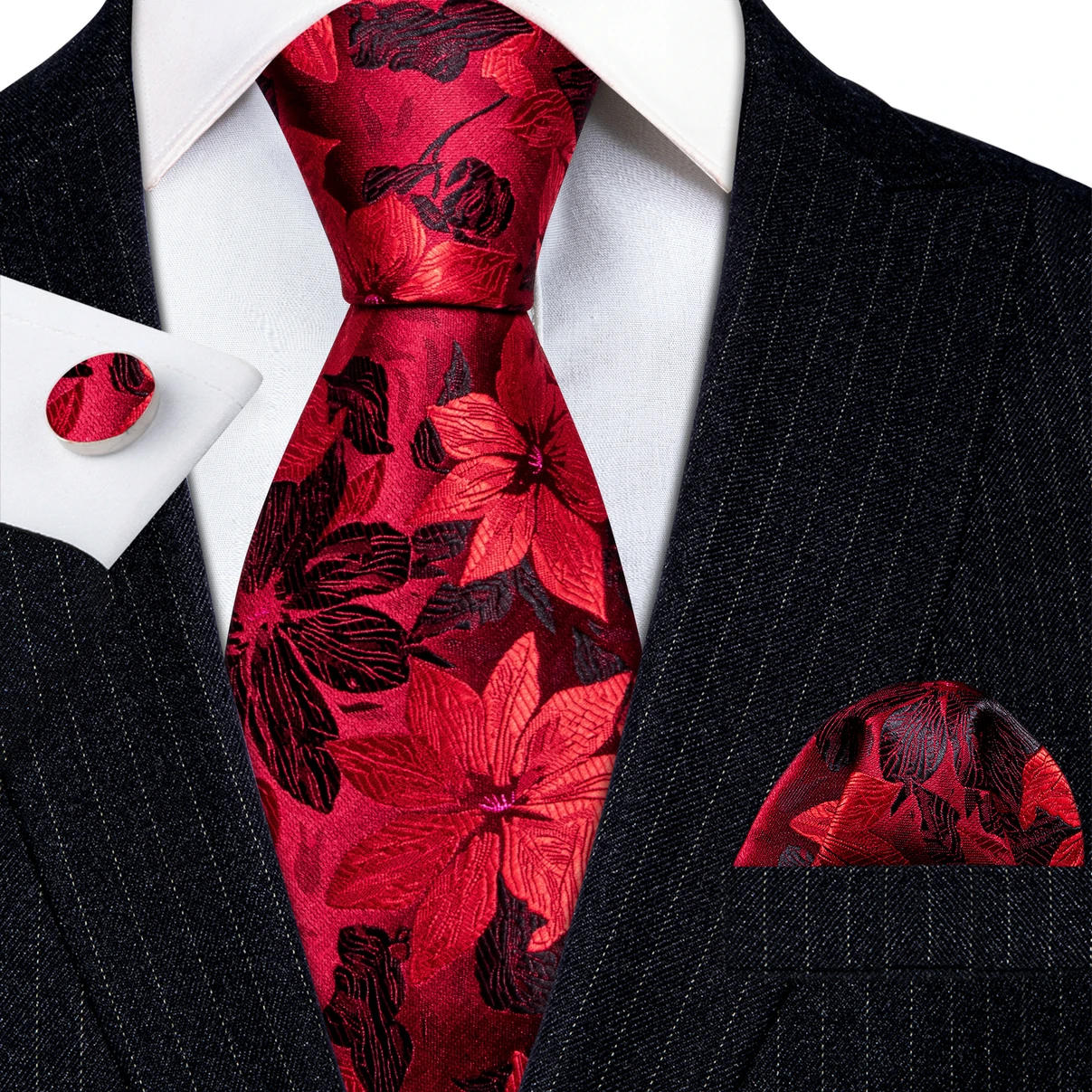 Top Trends: Luxury Ties For Men Red Black Floral Leaves Gold Blue Silk Necktie Hanky Cufflinks Set Wedding Accessories Barry·Wang 6159 Shoppable Styles