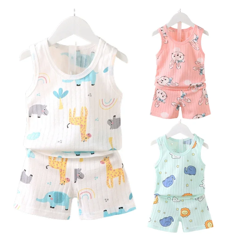 Top Trends: New Summer Children Clothes Set Boys Girls Cartoon Thin Style Sleeveless Vest Shorts Set Baby Pajama Set Boys Clothes Shoppable Styles