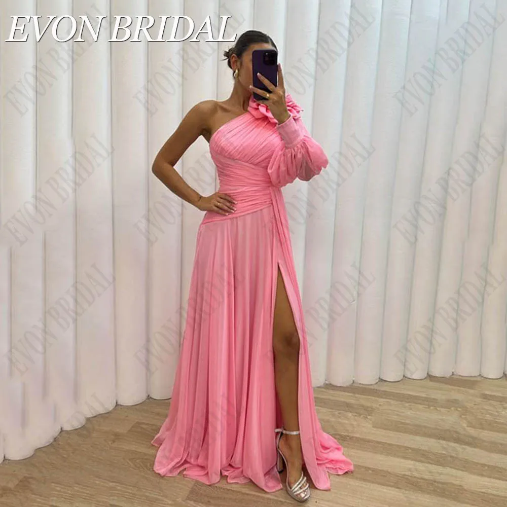 Top Trends: EVON BRIDAL Arabic Pink Chiffon Prom Dresses Elegant One Shoulder Dubai A Line Party Split Evening Formal Women Floor Length Shoppable Styles