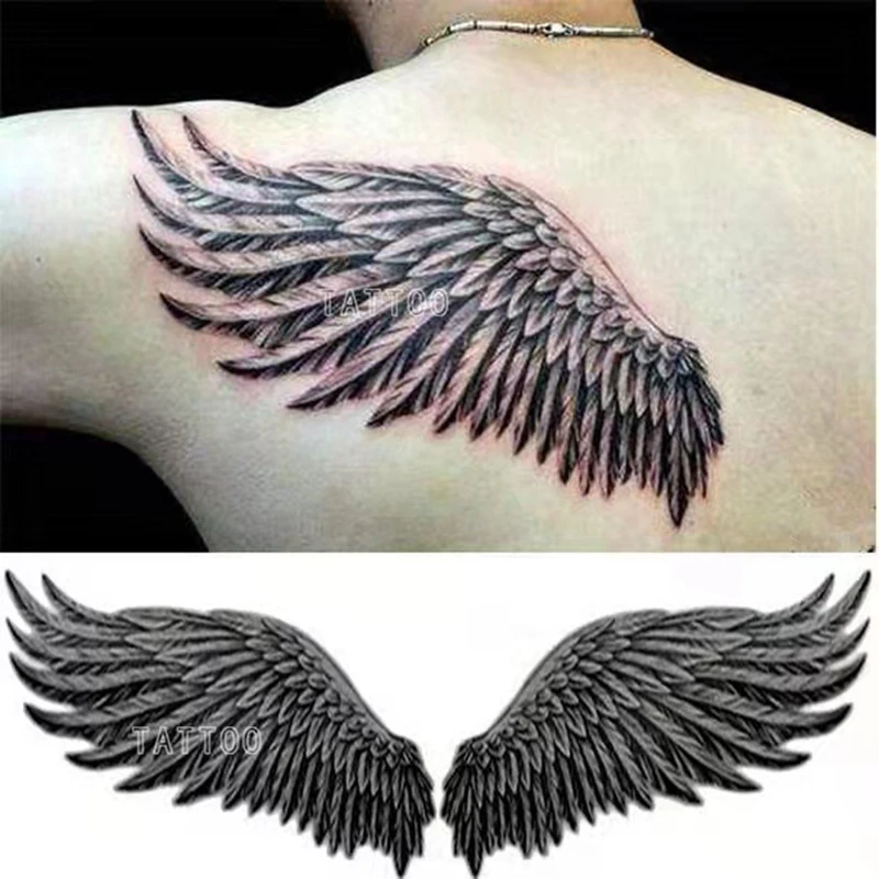 Top Trends: A Pair Of Large Wings Tattoo Stickers On The Chest Back Waterproof Temporary Fake Tattoo Neck Feather Art Tattoos For Men Women Shoppable Styles