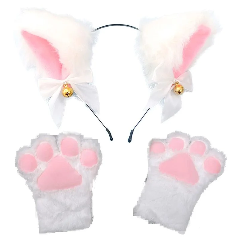 Top Trends: 2PCS / Set Cat Paw Gloves Dance Prom Halloween Cat Ears Headwear Cosplay Cat Ear Anime Party Costume Bell Headwear Shoppable Styles