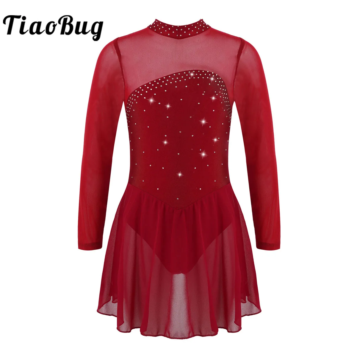 Top Trends: Kids Girls Shiny Rhinestone Ballet Dance Dress Long Sleeves Keyhole Back Figure Ice Skating Roller Skating Competition Leotard Shoppable Styles