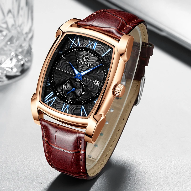 Top Trends: CHENXI Watches Men Luxury Brand Quartz Mens Wist Watches Leather Strap Business Casual Rose Gold Square Watch For Men Waterproof Shoppable Styles