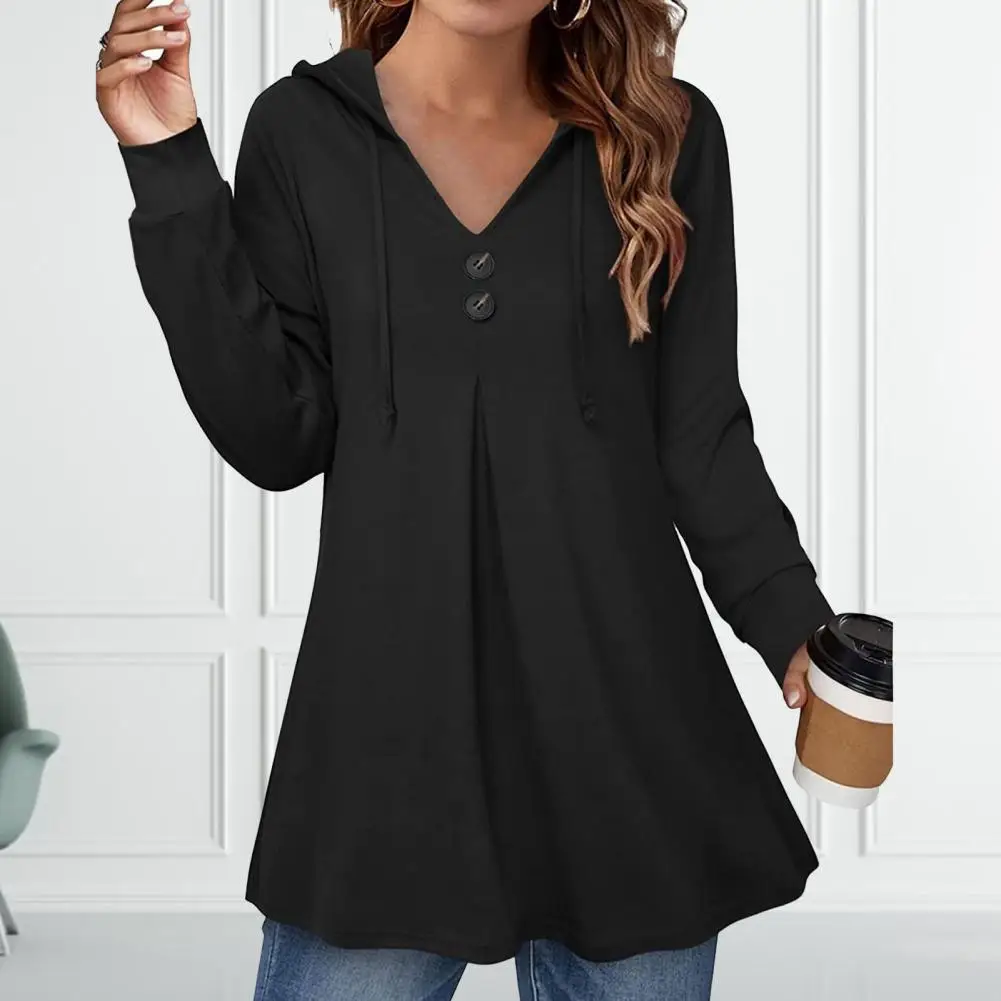 Top Trends: Elegante Sweatshirt Herbst Frauen Casual V-ausschnitt Langarm Tunika Top Kordelzug Hoodie Pullover Taste Damen Mode Kleidung Shoppable Styles