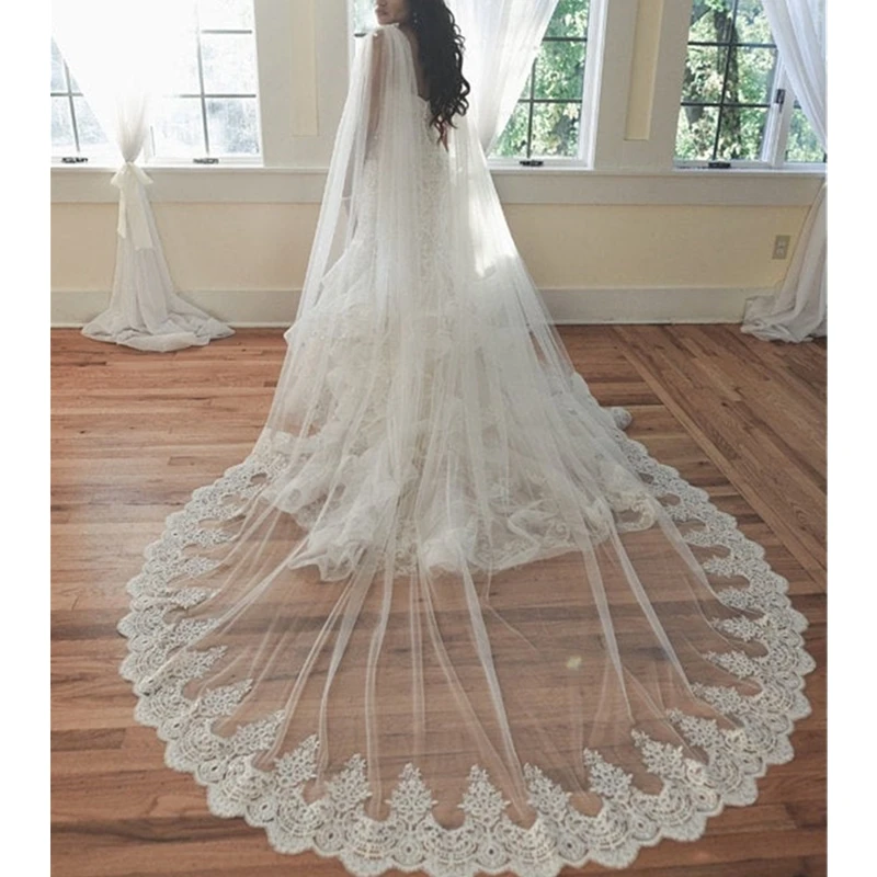 Top Trends: New Long Lace Wedding Cape 4 Meters Wedding Bolero White Ivory Bridal Cape Shoulder Veils For Bride Dresses Shoppable Styles