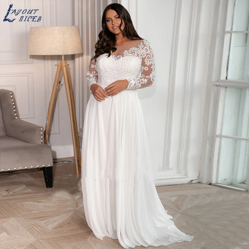 Top Trends: LAYOUT NICEB Plus Size Bohemian Wedding Dress Women Long Sleeves Chiffon Bridal Gown Floor Length Illusion O-Neck A Line Custom Shoppable Styles