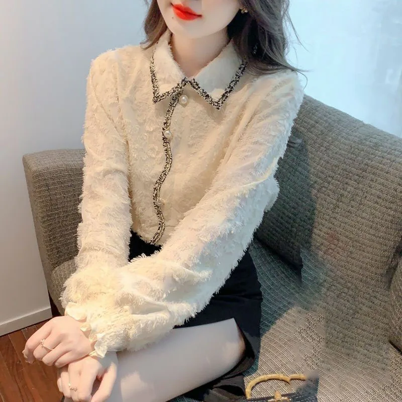 Top Trends: Elegant Fashion Female Solid Color Button Shirt Autumn Winter Korean Thick All-match Turn-down Collar Blouse Women's Clothing Shoppable Styles