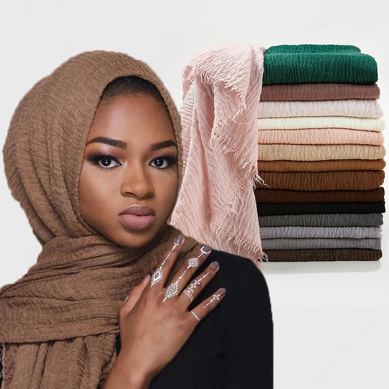 Top Trends: Muslim Women Crinkle Hijab Scarf Soft Solid Color Head Scarves Plain Cotton Turban Shawls And Wraps 2022 Hijab Femme Musulman Shoppable Styles