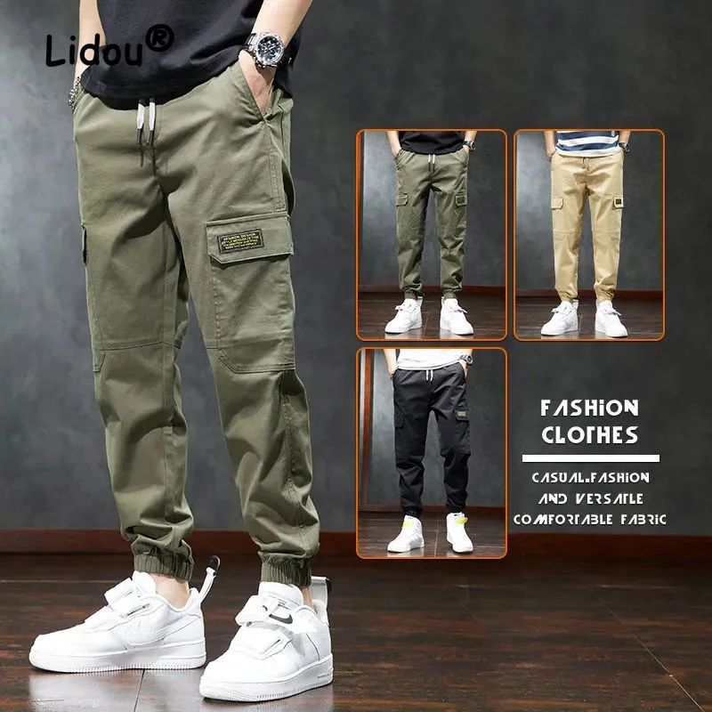 Top Trends: Street Casual Multiple Pockets Waist Drawcord Men&#039;s Cargo Pants Loose Pasting Cloth Korean All-match Tie One&#039;s Feet Trousers Shoppable Styles