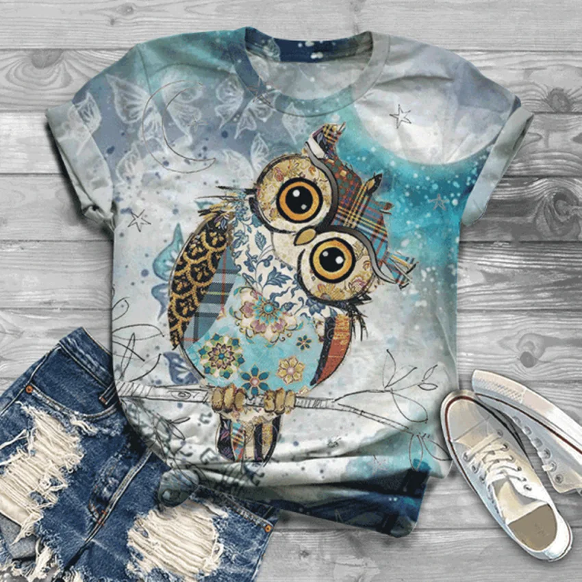 Top Trends: Owl 3d Print T-shirt Women Fashion Oversized T-shirts Cat Tees Casual Short Sleeve Tops Tees Animal Dog Tshirt Kawaii Camisetas Shoppable Styles