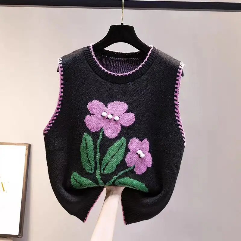 Top Trends: Fashion O-Neck Knitted Spliced Korean Vest Sweaters Female Clothing 2023 Autumn Winter Loose All-match Pullovers Casual Tops Shoppable Styles