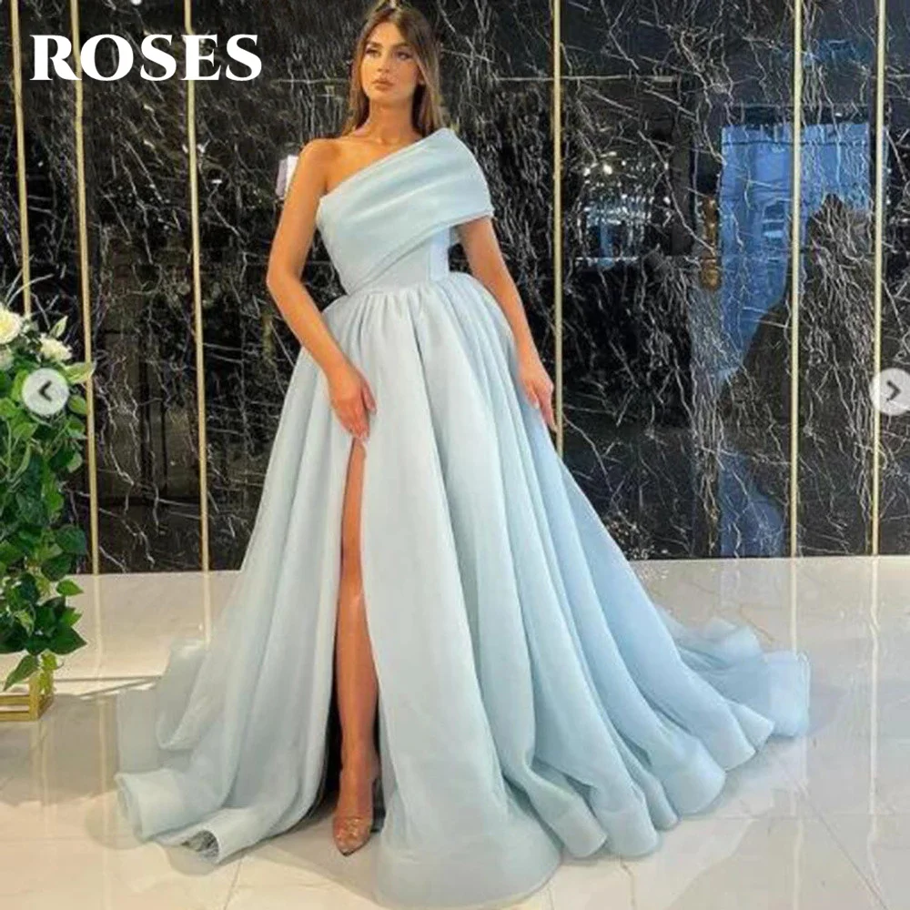 Top Trends: ROSES High Split Prom Dress Tulle فساتين ال Evening Party Dress Court Train Prom Gown One Shoulder Formal Dress Vestido De Festa Shoppable Styles