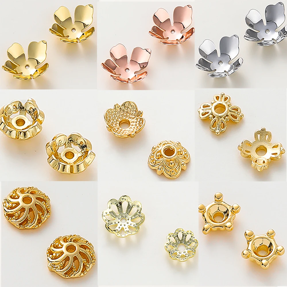 Top Trends: 10-100pcs 14K / 18K Gold Plated Brass Flower Tree Leaf Round Beads Caps Jewelry Beads Making Supplies Diy Findings Accessories Shoppable Styles