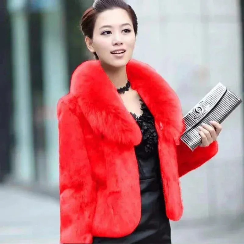 Top Trends: Red Black Raccoon Fur Collar Imitation Fur Pu Fur Short Slim Fit Coat Sheep Skin Leather Jacket Women 2023 Indie Coat Jackets Shoppable Styles - Image 4