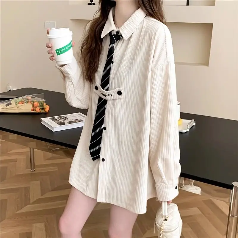 Top Trends: 2023 New Spring And Autumn Luxury Mid Length Pure Sexy Korean Edition Polo With Tie Long Sleeve Solid Oversize Women's Shirt Shoppable Styles