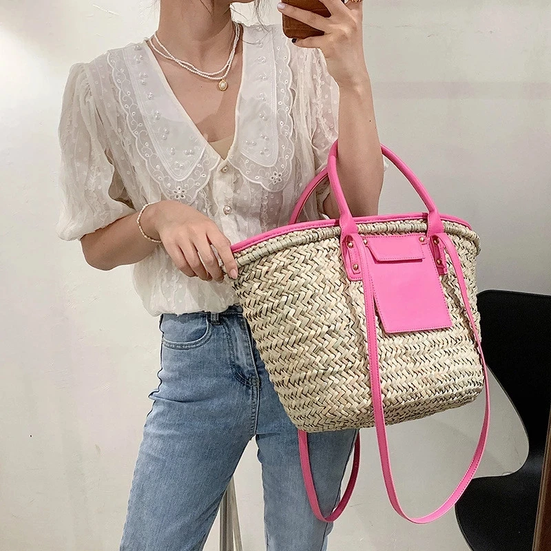 Top Trends: Fashion Large Capacity Rattan Tote Women Designer Wicker Woven Shoulder Crossbody Bag Woman Luxury Summer Beach Bag Big Purse Shoppable Styles