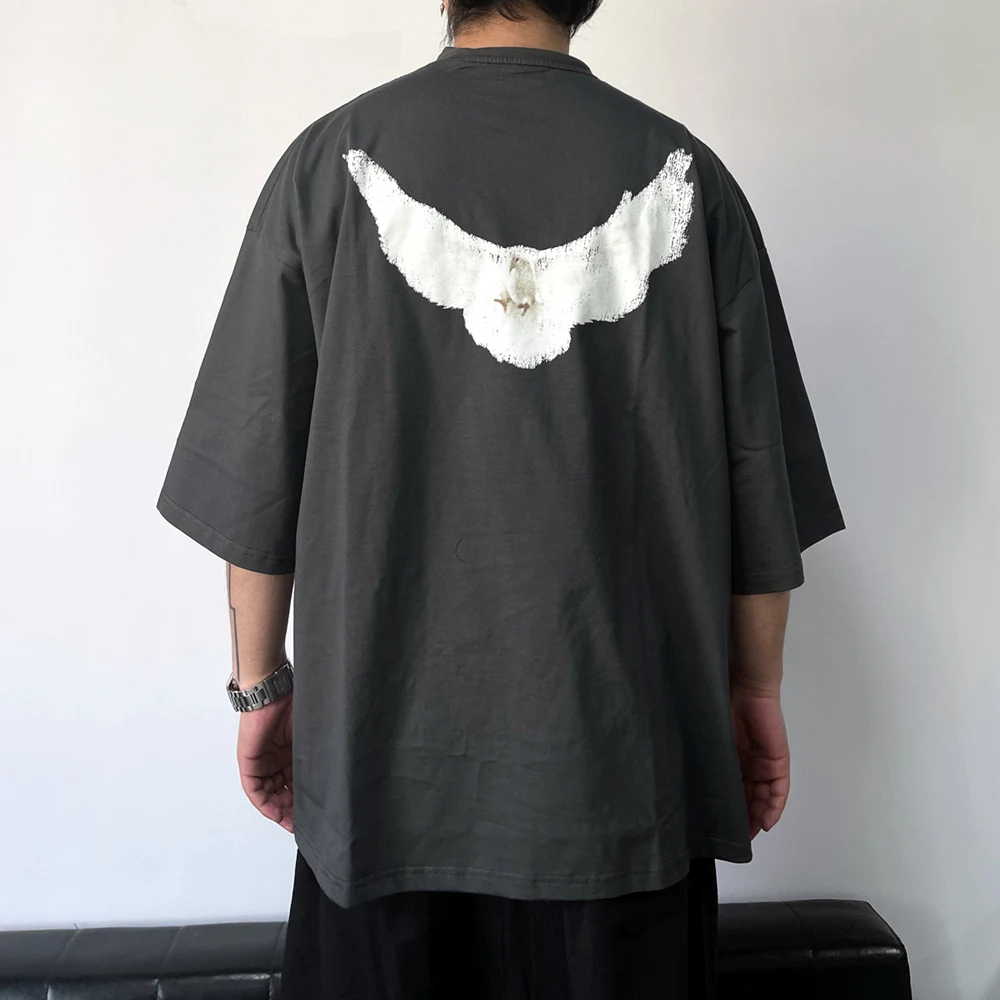 Top Trends: Frog Drift Streetwear Elbow Sleeve Oversized Loose DOVE Kanye West YZY Bigger Brand Fashion Supersized Tee Tops T Shirt For Men Shoppable Styles