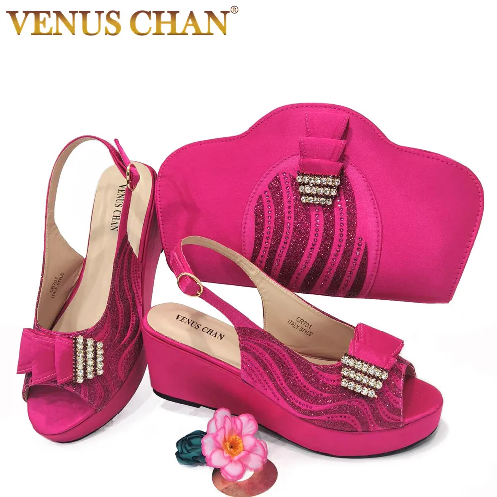 Top Trends: Venus Chan Italian Design Wedding Wedges HHigh Heels Fuchsia Color Ladies Shoes With Matching Bag Set Nigerian For Party Shoppable Styles