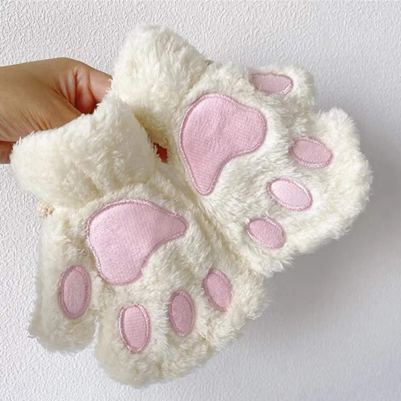 Top Trends: Cartoon Cute Cat Claw Paw Gloves Women Plush Mittens Warm Soft Plush Short Fingerless Fluffy Bear Cat Gloves Costume Half Finger Shoppable Styles - Image 2