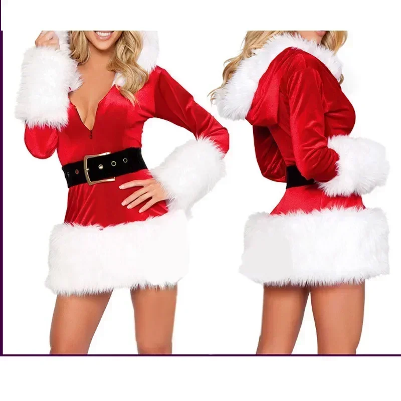 Top Trends: Women Christmas Dress Sexy Santa Claus Hoodie Cosplay Costumes Women Evening Party Clothes Winter Warm Dresses Vestidos De Festa Shoppable Styles