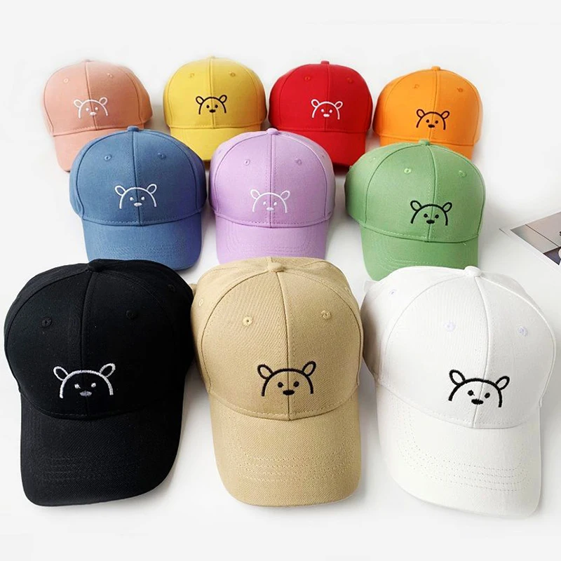 Top Trends: Children Solid Color Baseball Cap Baby Sun Hats Kids Cotton Breathable Hat Boys Girls Adjustable Caps Cute Bear Embroidered Shoppable Styles