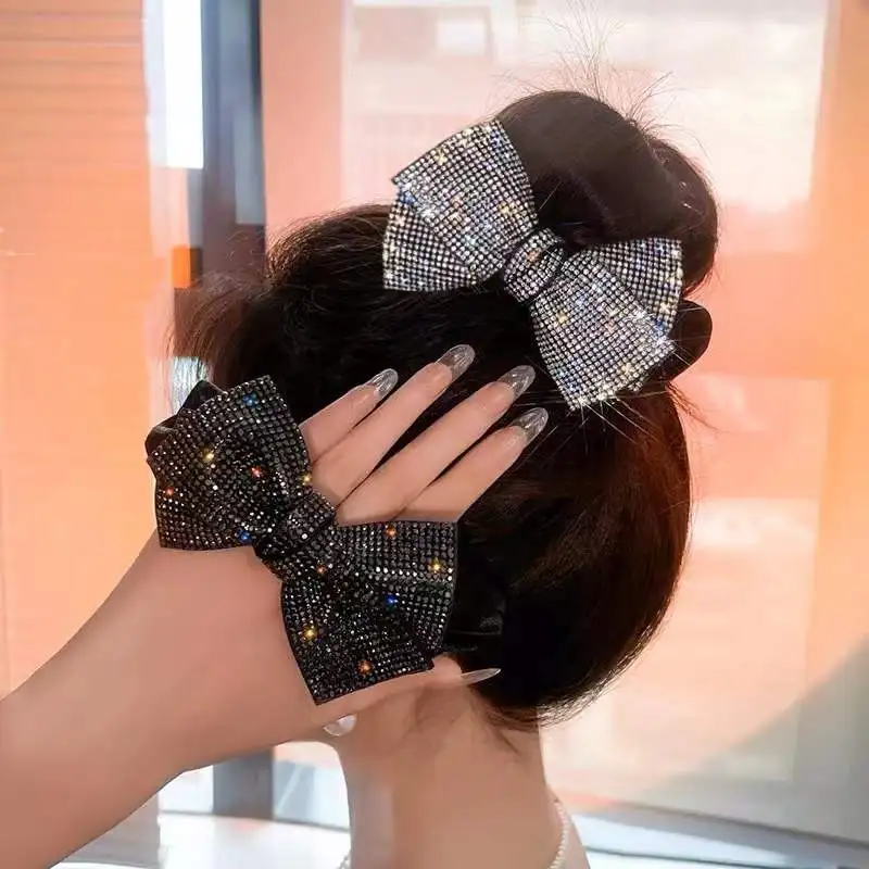 Top Trends: New Retro Bling Crystal Rhinestone Bow Scrunchie Hair Ties For Women Girls Hair Bands Jewelry Hair Accessories Pleated Headband Shoppable Styles