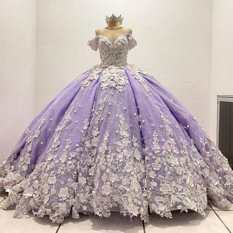 Top Trends: 2024 Lavender Quinceanera Dress Ball Gown 3D Flowers Appliques Lace Sweet 16 Princess Dresse Vestidos De 15 Años Lace-Up Shoppable Styles