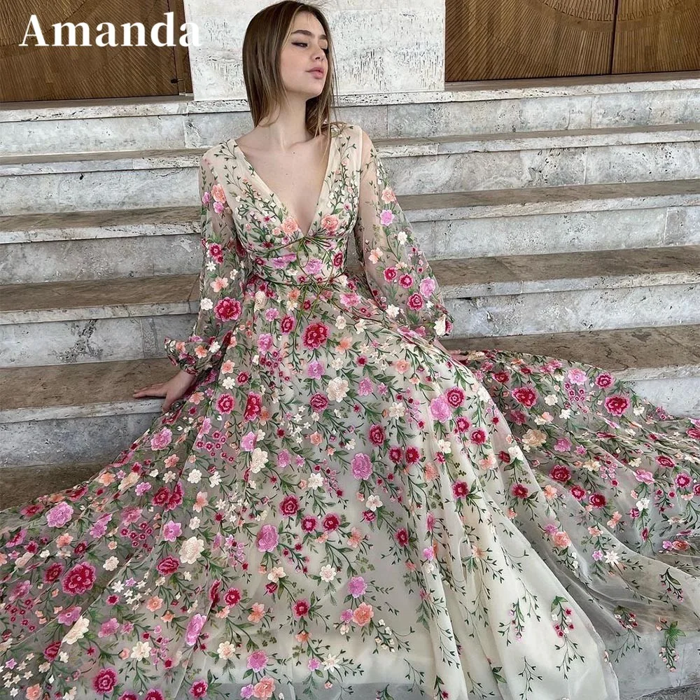 Top Trends: Amanda Princes Wildflower Reverie Gown Sweet 3D Flower Prom Dress 2023 Fairy A-line Puffy Sleeve Party Dress فساتين مناسبة رسمية Shoppable Styles