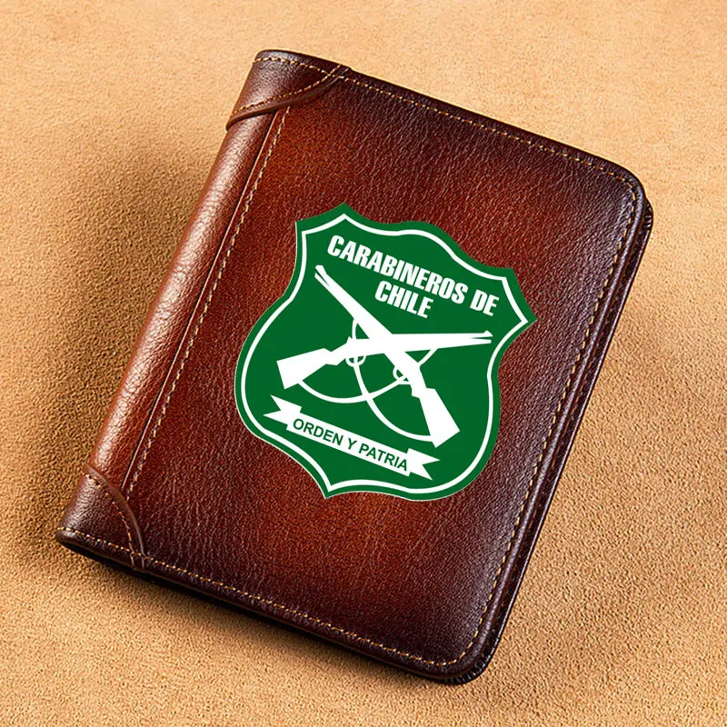 Top Trends: High Quality Genuine Leather Carabineros De Chile Badge Printing Card Holder Short Purse Luxury Brand Male Wallet Shoppable Styles