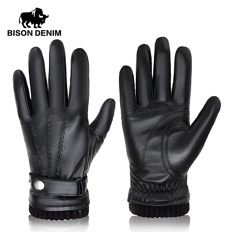 Top Trends: BISON DENIM Men's Genuine Leather Gloves Warm Wool Lining Leather Gloves For Men Smartphone Touch Screen Mittens Autumn & Winter Shoppable Styles