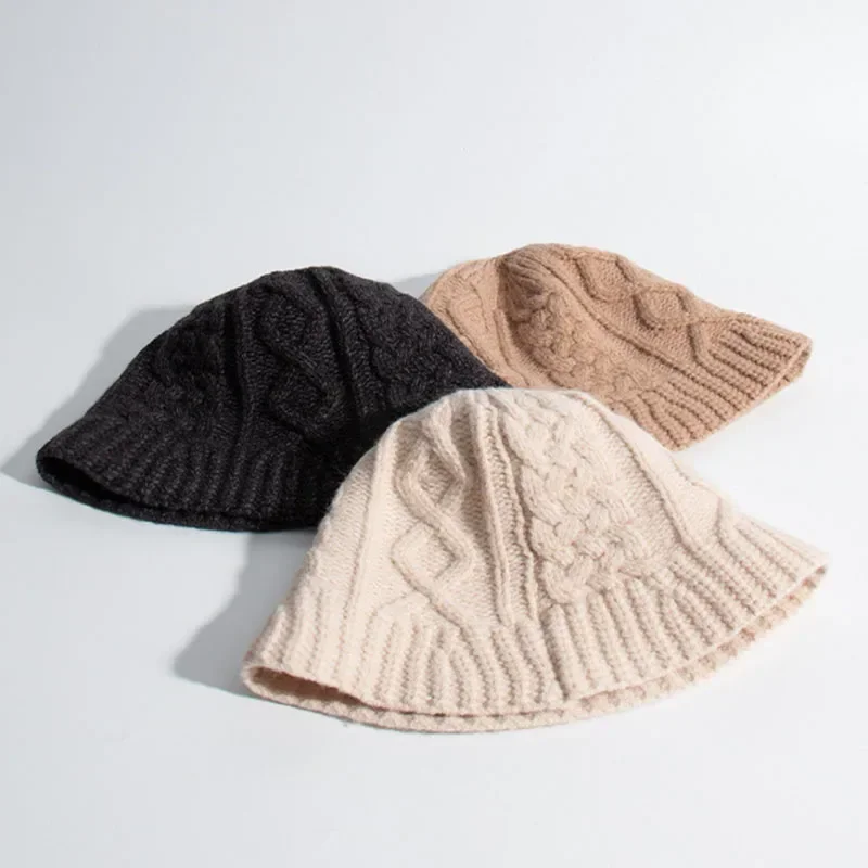 Top Trends: Wool Blended Woolen Yarn Bucket Hat Women Winter Korean Version Versatile Warm Japanese Solid Color Knitted Thickened Basin Hat Shoppable Styles