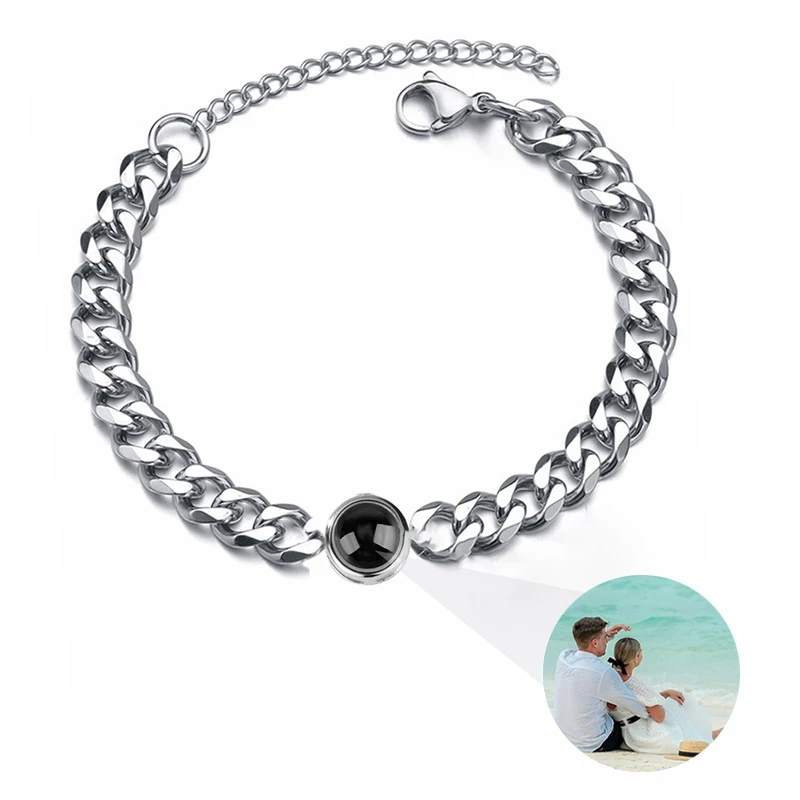 Top Trends: Custom Bracelet With Picture Inside Titanium Steel Cuban Link Chain Bracelet With Personalized Photo Projection For Men Women Shoppable Styles