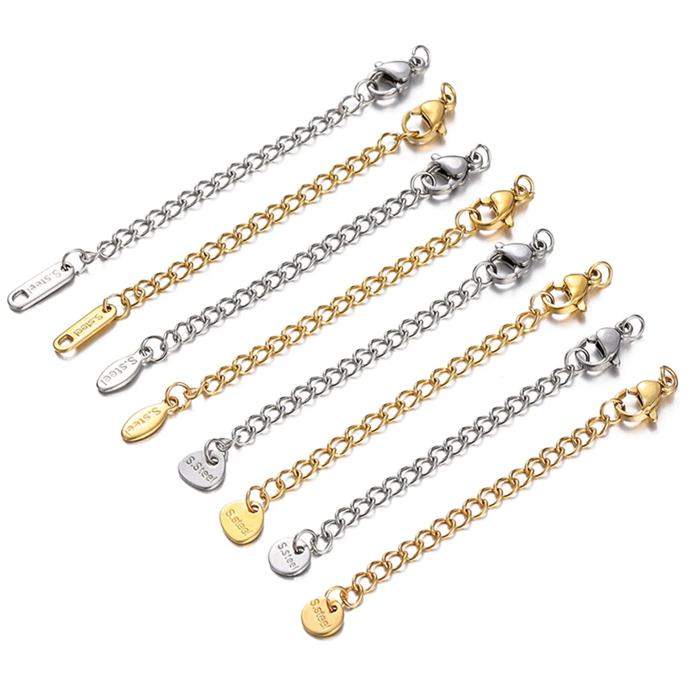 Top Trends: 10Pcs Stainless Steel Extended Extension Tail Chain Lobster Clasps Connector For DIY Jewelry Making Bracelet Necklace Findings Shoppable Styles