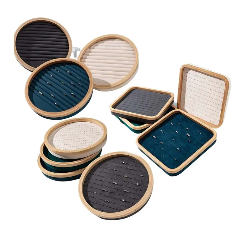 Top Trends: Portable Bamboo Velvet Ring Earrings Organizer Tray Holder Rack Jewelry Display Stand Showcase Plate Storage Case With Cover Shoppable Styles