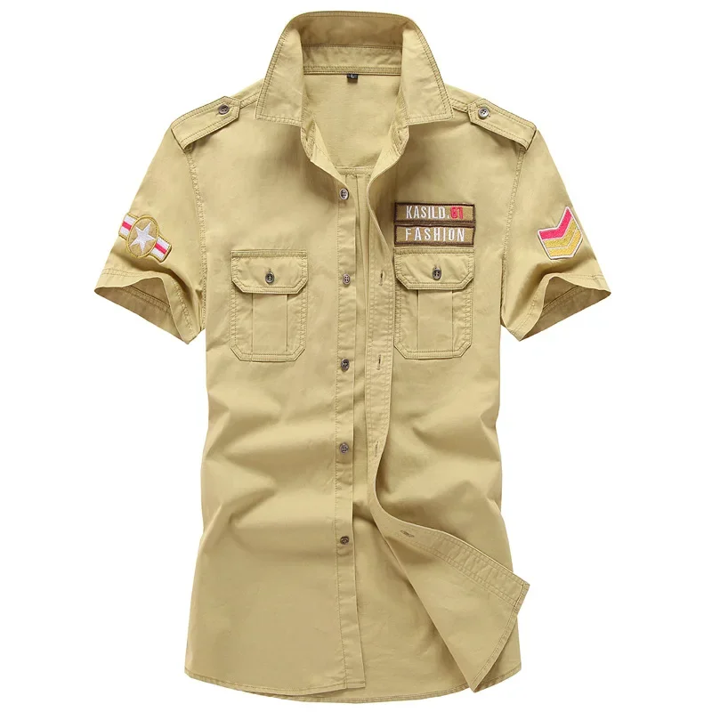 Top Trends: 2023 New Mens Military Shirt Men Short Sleeve Cargo Shirts 100% Cotton Casual Solid Shirt Male Pocket Work Shirt Shoppable Styles - Image 3