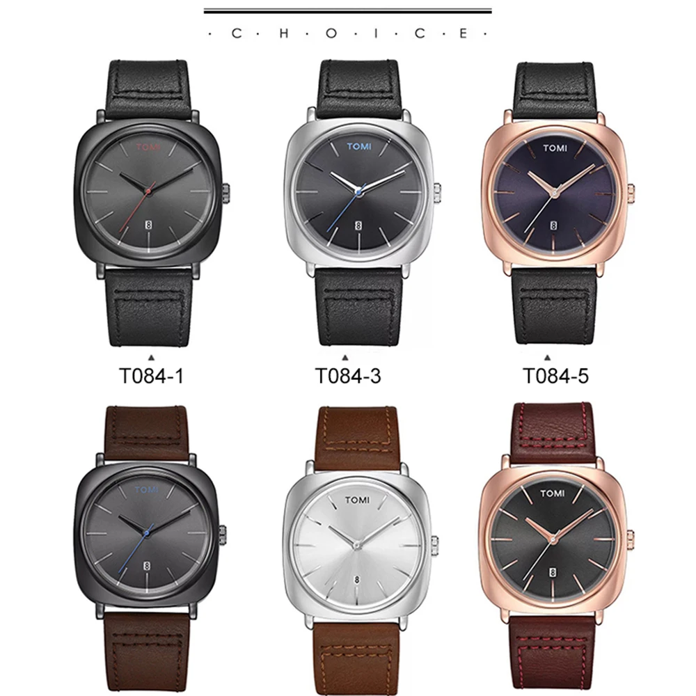 Top Trends: Fashion Sport Quartz Men's Watch Top Brand TOMI Square Clock Leather Strap Simple Dial Women Wristwatch Relogio Masculino Hombre Shoppable Styles